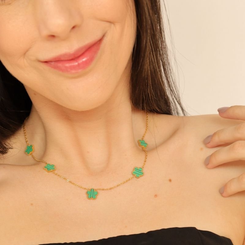 Colar Trevo Verde em Aço Inox (Linha Premium)