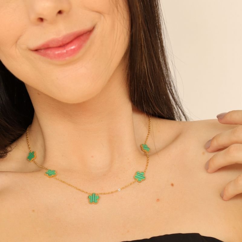 Colar Trevo Verde em Aço Inox (Linha Premium)