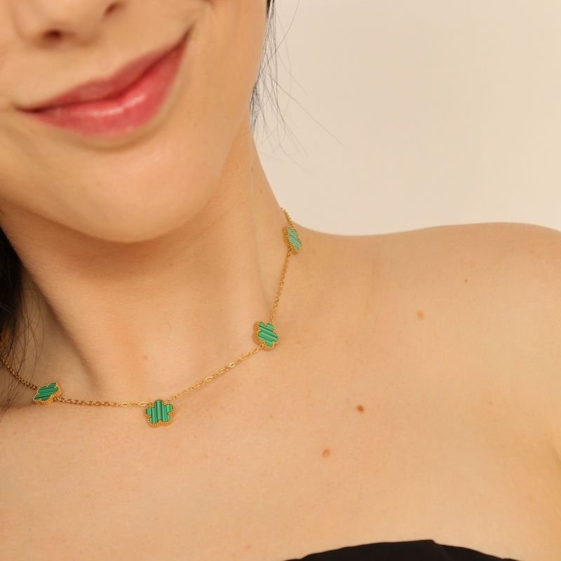 Colar Trevo Verde em Aço Inox (Linha Premium)