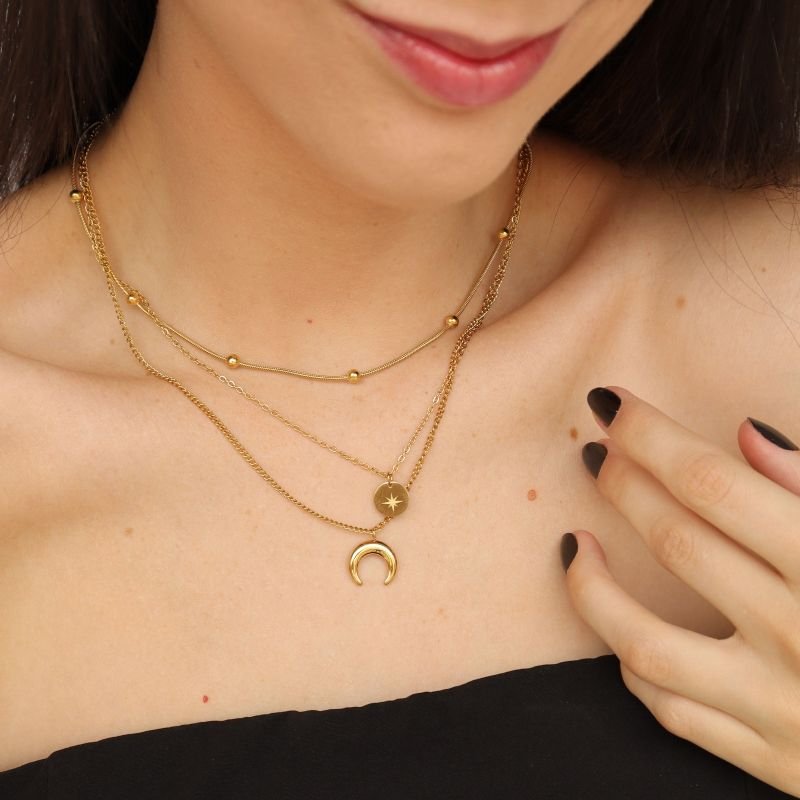 Colar Triplo Bússola em Aço Inox (Linha Premium)