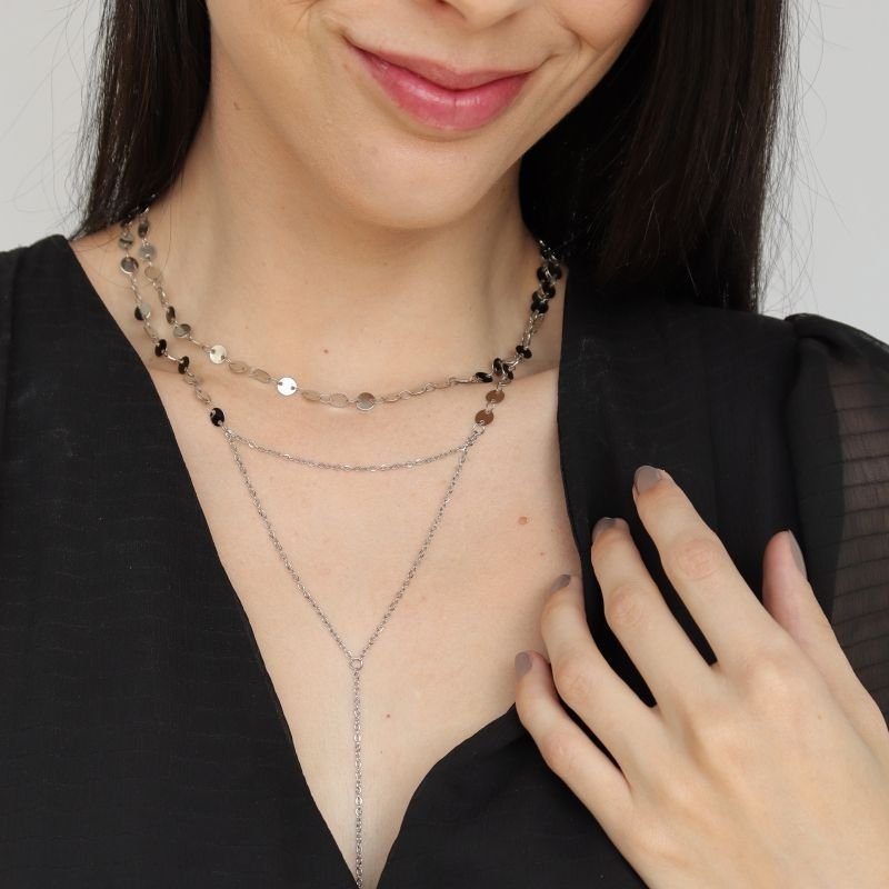 Colar Triplo Longo em Aço Inox (Linha Premium)