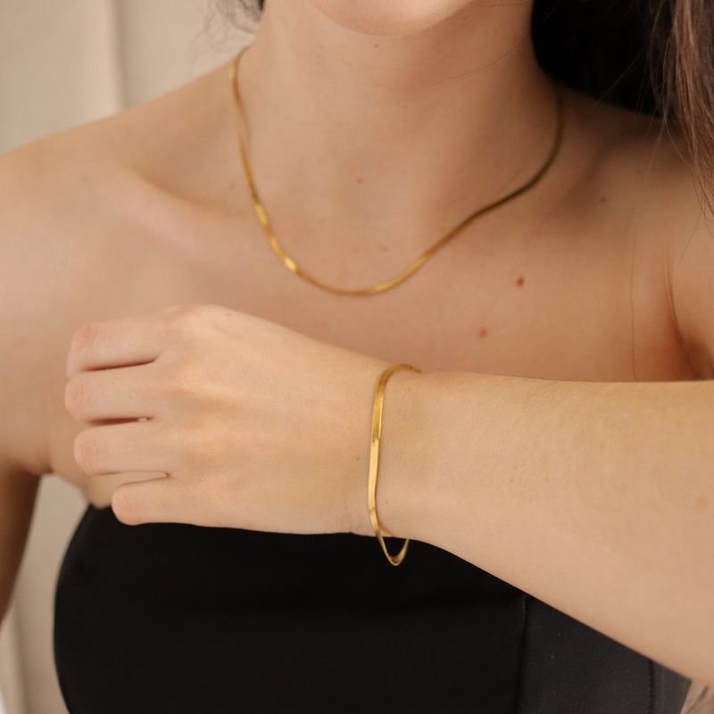 Conjunto Colar e Pulseira Laminada 2,5 mm em Aço Inox (Linha Premium)