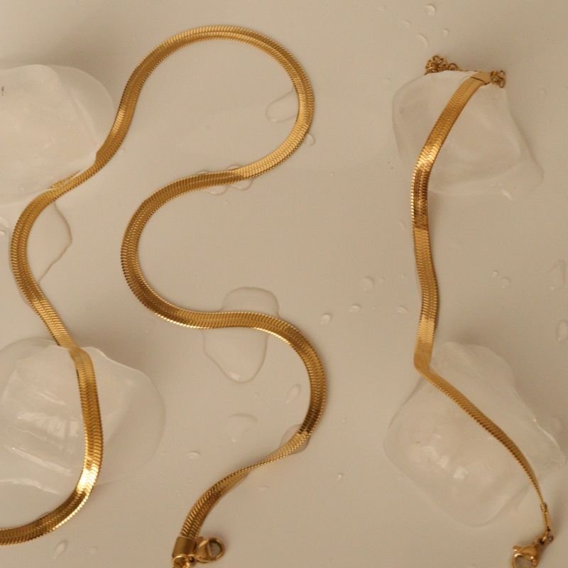 Conjunto Colar e Pulseira Laminada 4mm em Aço Inox (Linha Premium)