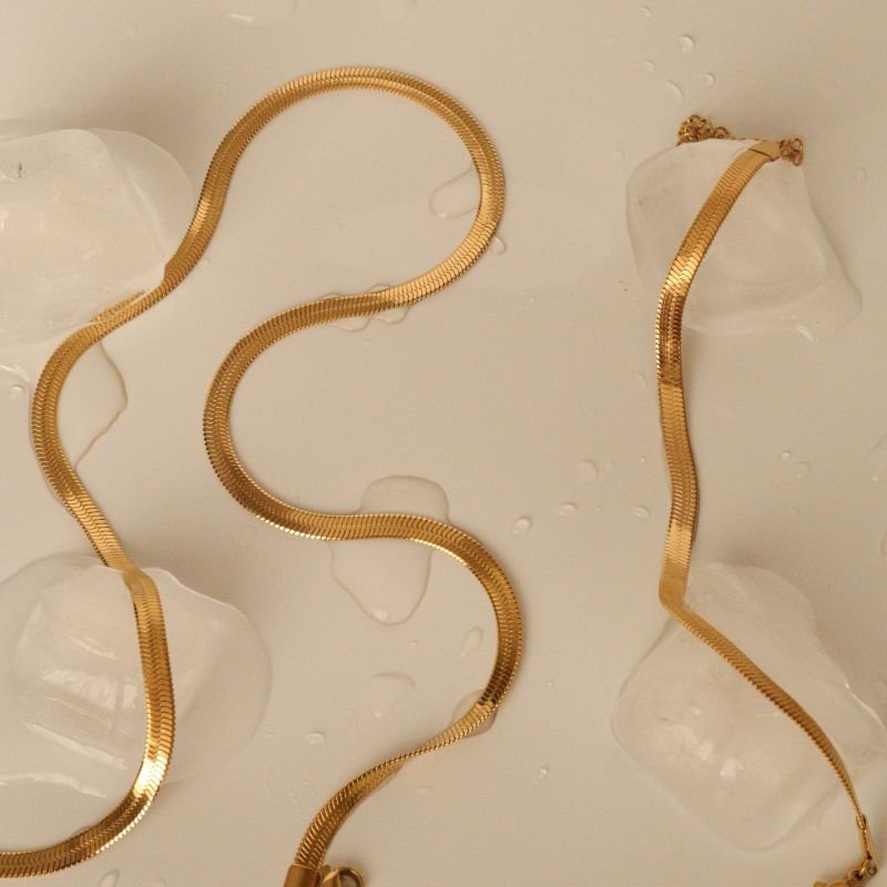 Conjunto Colar e Pulseira Laminada 4mm em Aço Inox (Linha Premium)