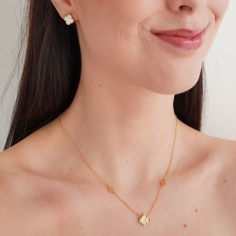 Conjunto Inspiração Van Cleef Brnaco com Detalhes em Aço Inox (Linha Premium)