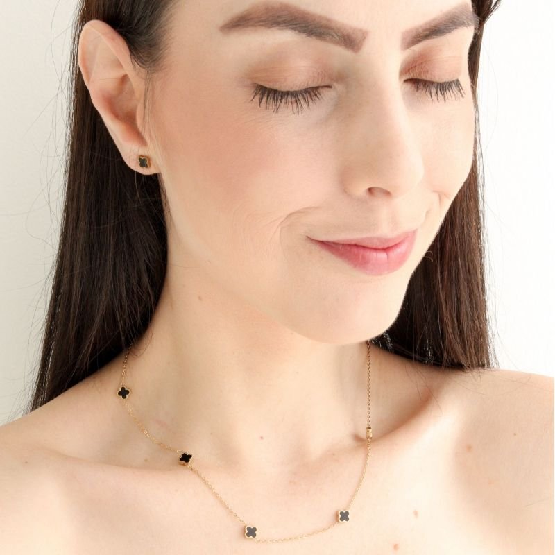 Conjunto Inspiração Van Cleef Delicado em Aço Inox (Linha Premium)