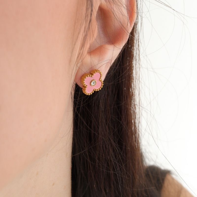 Conjunto Inspiração Van Cleef Rosa em Aço Inox (Linha Premium)