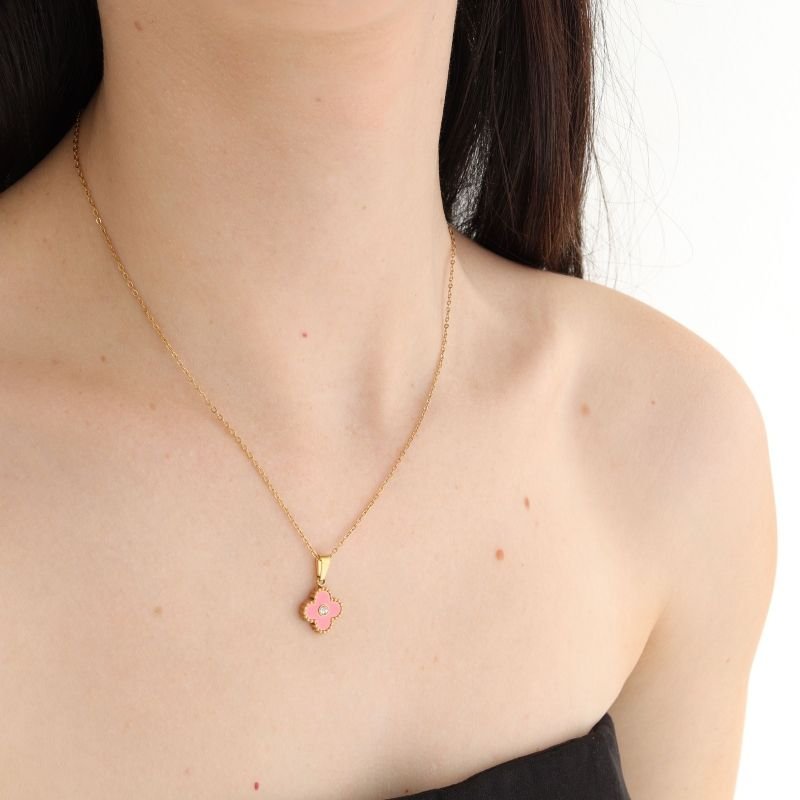 Conjunto Inspiração Van Cleef Rosa em Aço Inox (Linha Premium)