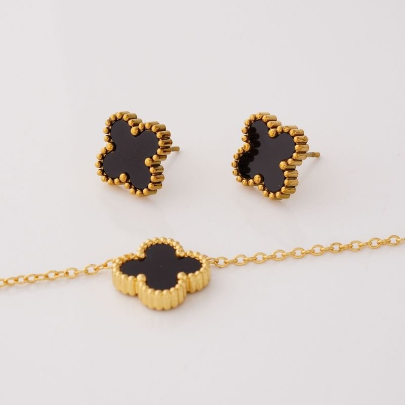 Conjunto Inspiração Van Cleef Um Trevo em Aço Inox (Linha Premium)