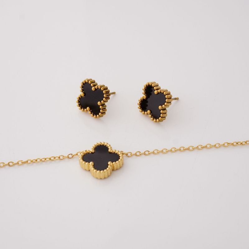 Conjunto Inspiração Van Cleef Um Trevo em Aço Inox (Linha Premium)
