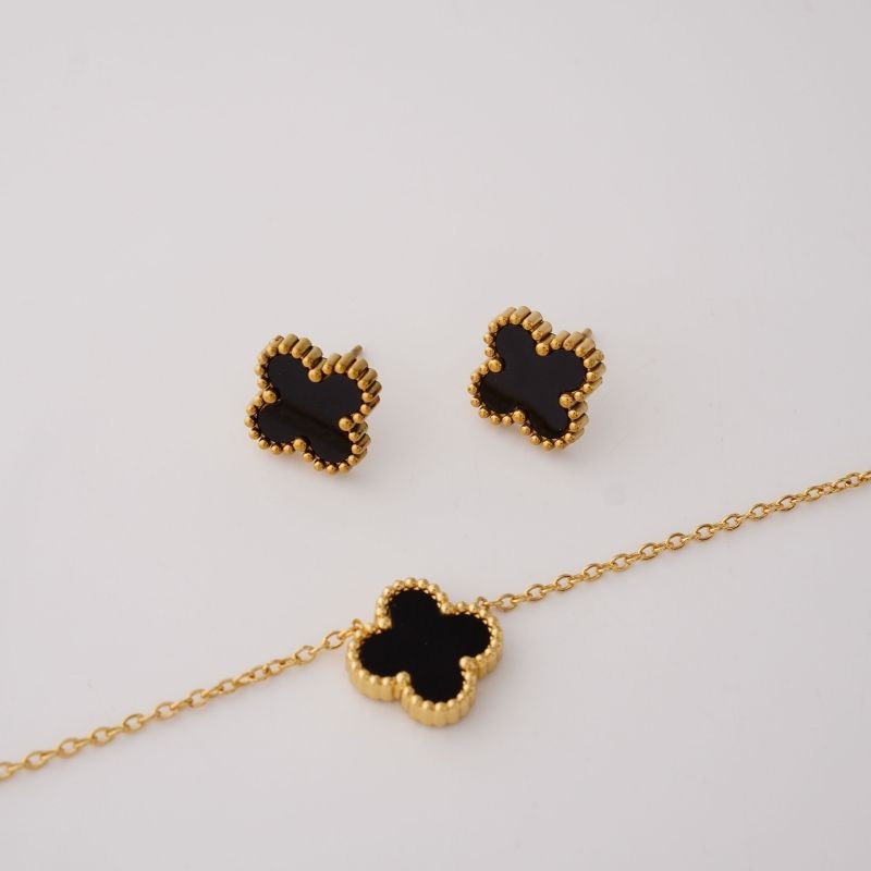 Conjunto Inspiração Van Cleef Um Trevo em Aço Inox (Linha Premium)