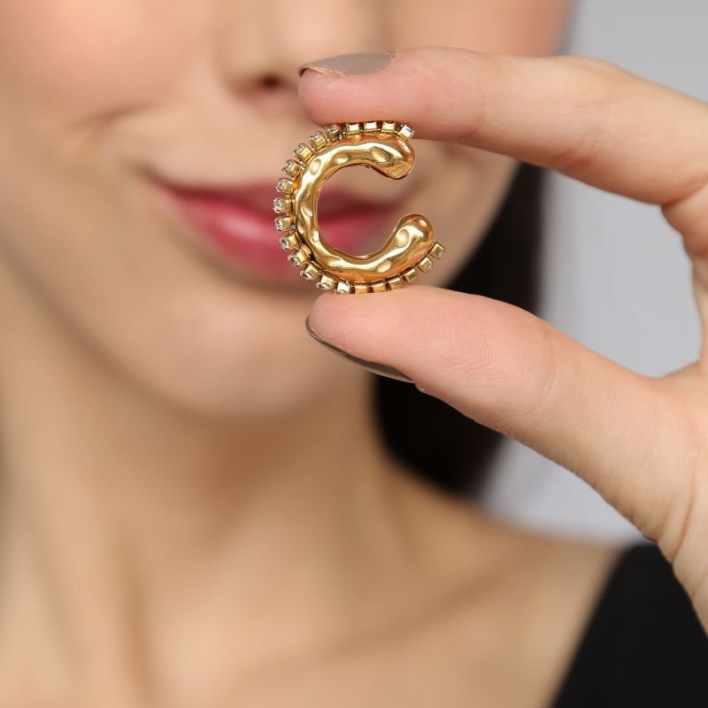 Piercing Fake Cravejado em Aço Inox (Não tem Regulagem)