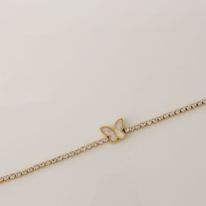 Pulseira Borboleta Cravejada em Aço Inox (Linha Premium)