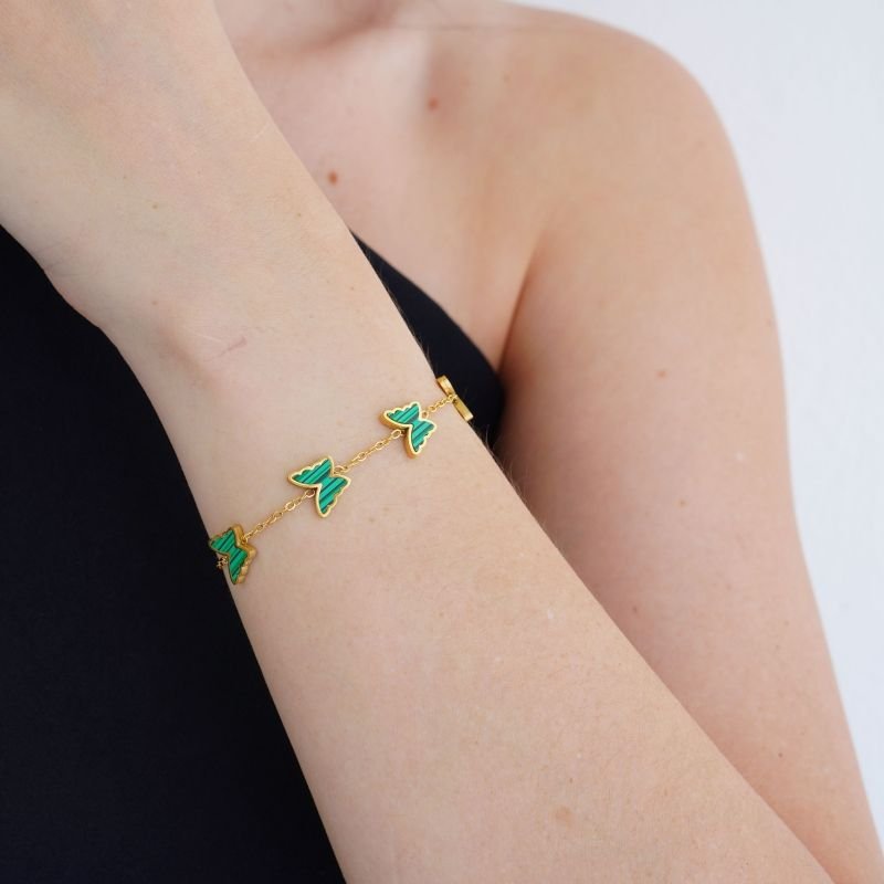 Pulseira Butterfly Green Stone em Aço Inox (Linha Premium)