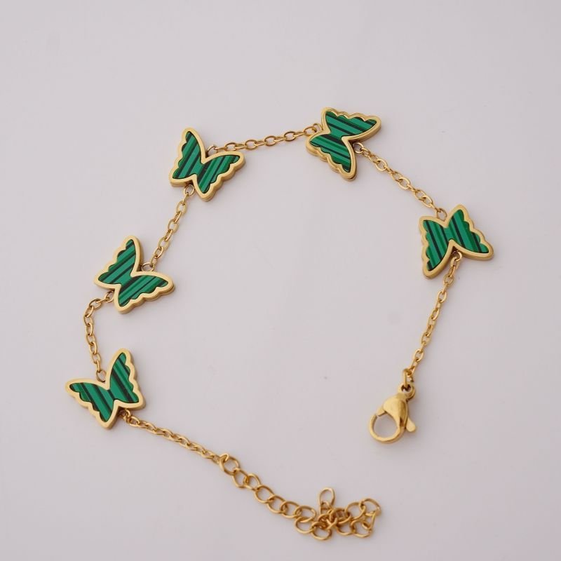 Pulseira Butterfly Green Stone em Aço Inox (Linha Premium)