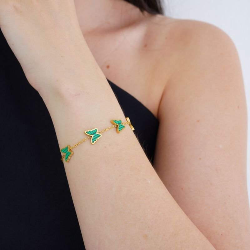 Pulseira Butterfly Green Stone em Aço Inox (Linha Premium)