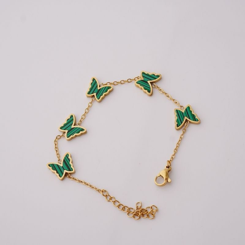 Pulseira Butterfly Green Stone em Aço Inox (Linha Premium)