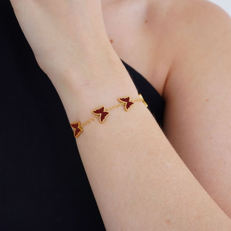 Pulseira Butterfly Marsala em Aço Inox (Linha Premium)