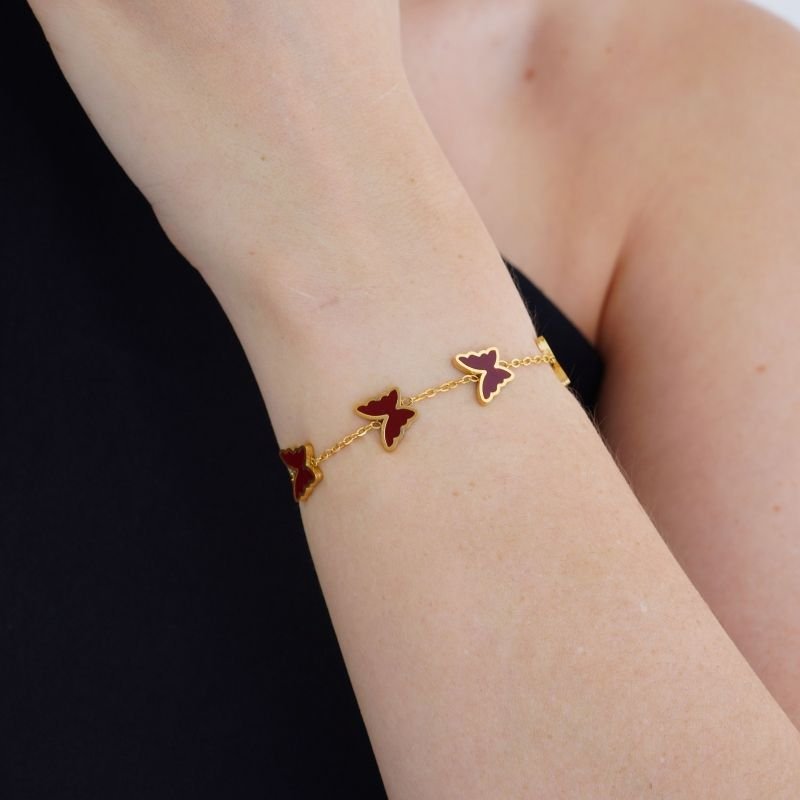 Pulseira Butterfly Marsala em Aço Inox (Linha Premium)