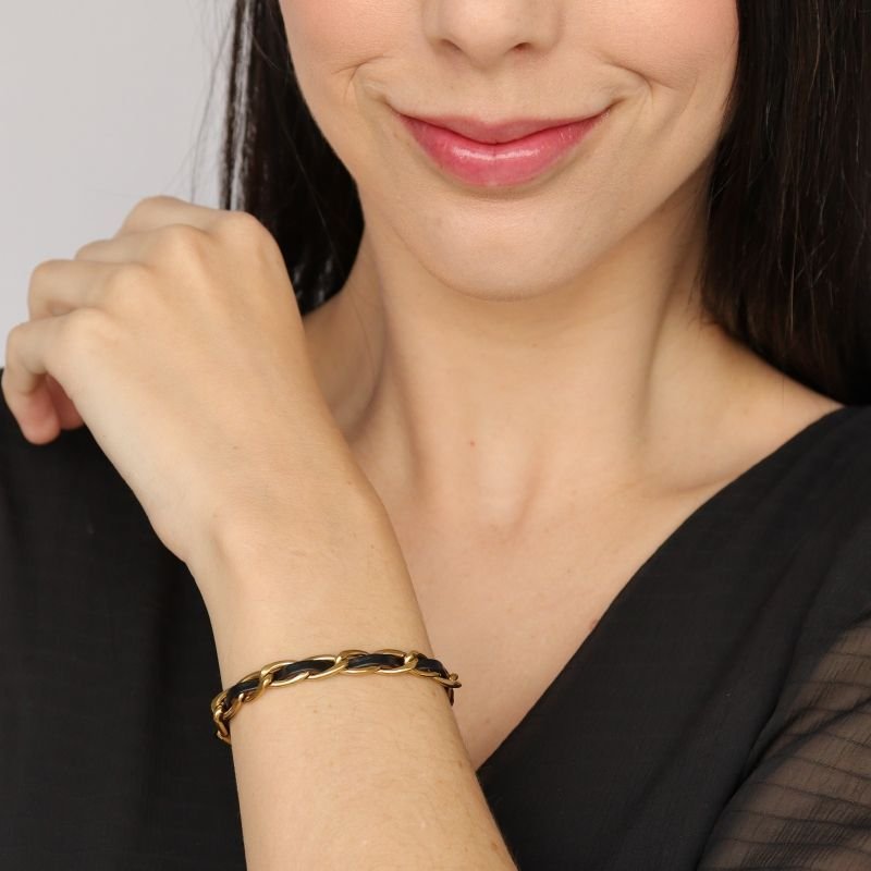 Pulseira com Courino em Aço Inox (Linha Premium)