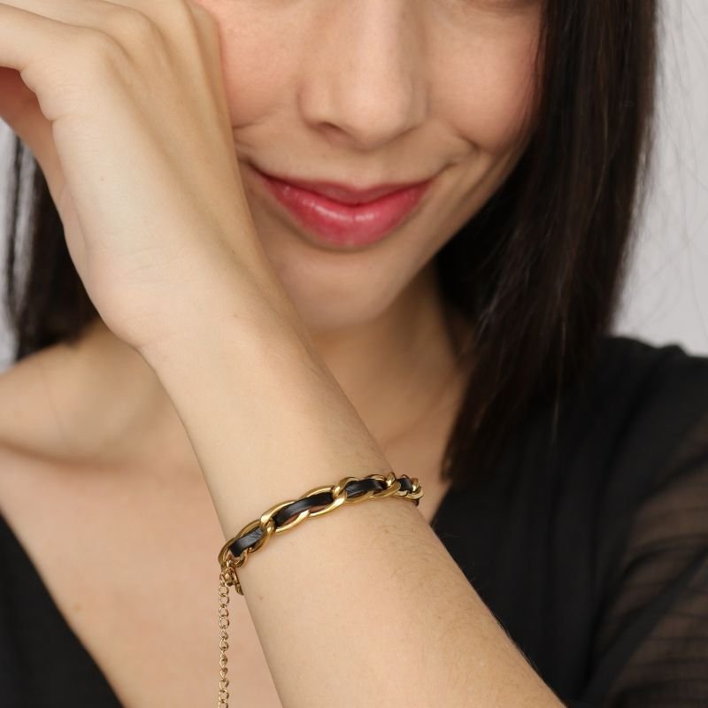 Pulseira com Courino em Aço Inox (Linha Premium)