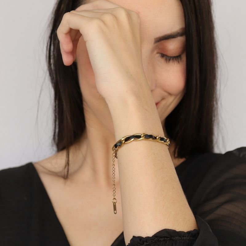 Pulseira com Courino em Aço Inox (Linha Premium)