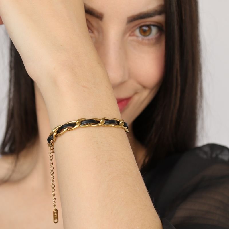 Pulseira com Courino em Aço Inox (Linha Premium)