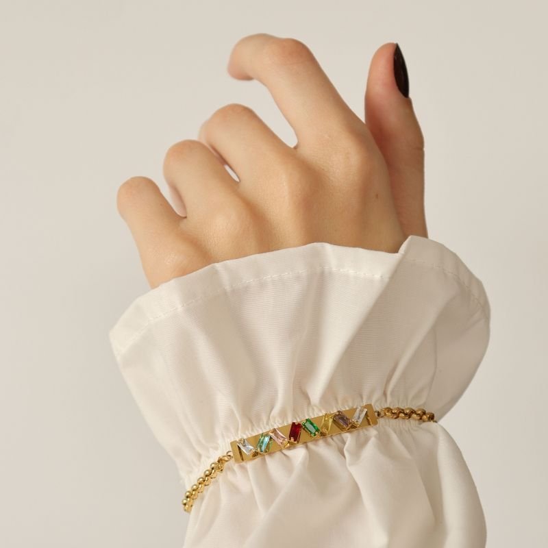 Pulseira com Detalhe em Pedra Aço Inox (Linha Premium)