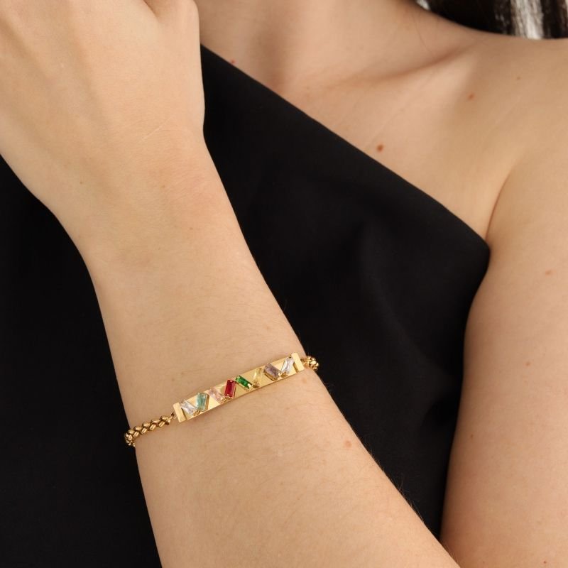 Pulseira com Detalhe em Pedra Aço Inox (Linha Premium)