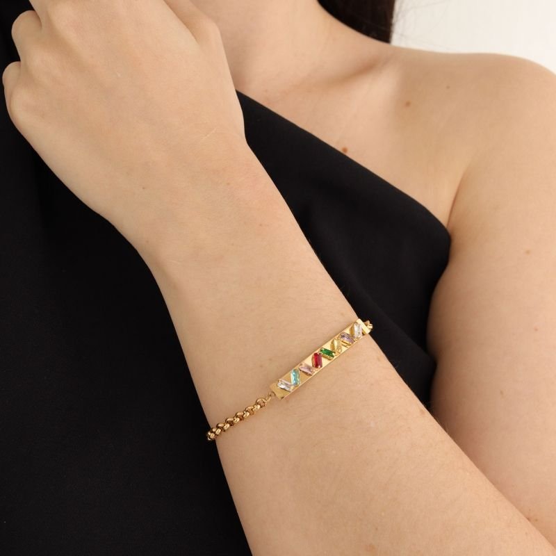 Pulseira com Detalhe em Pedra Aço Inox (Linha Premium)