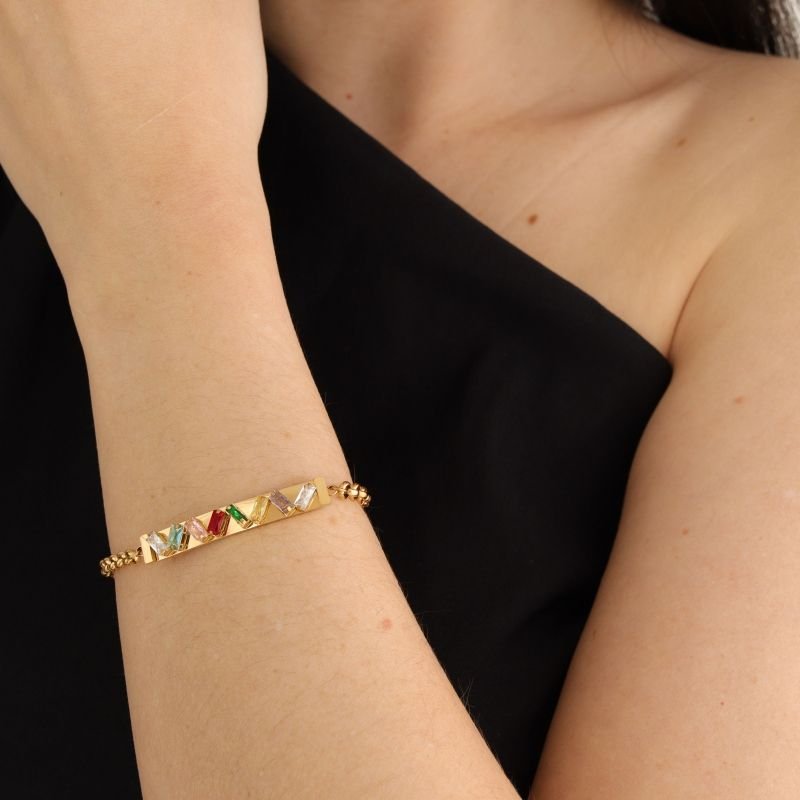 Pulseira com Detalhe em Pedra Aço Inox (Linha Premium)