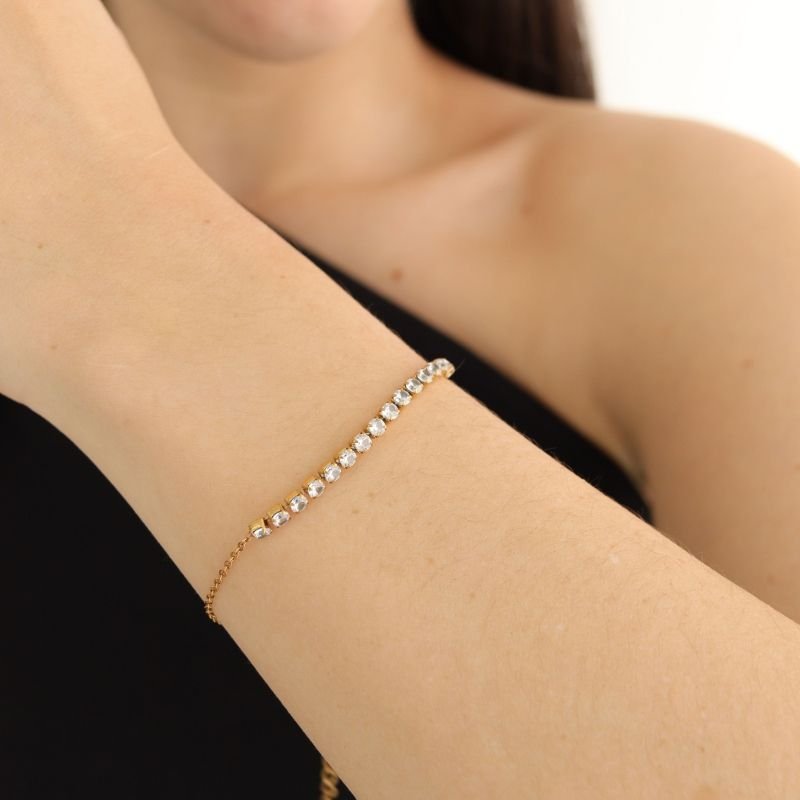 Pulseira com Detalhe em Riviera em Aço Inox