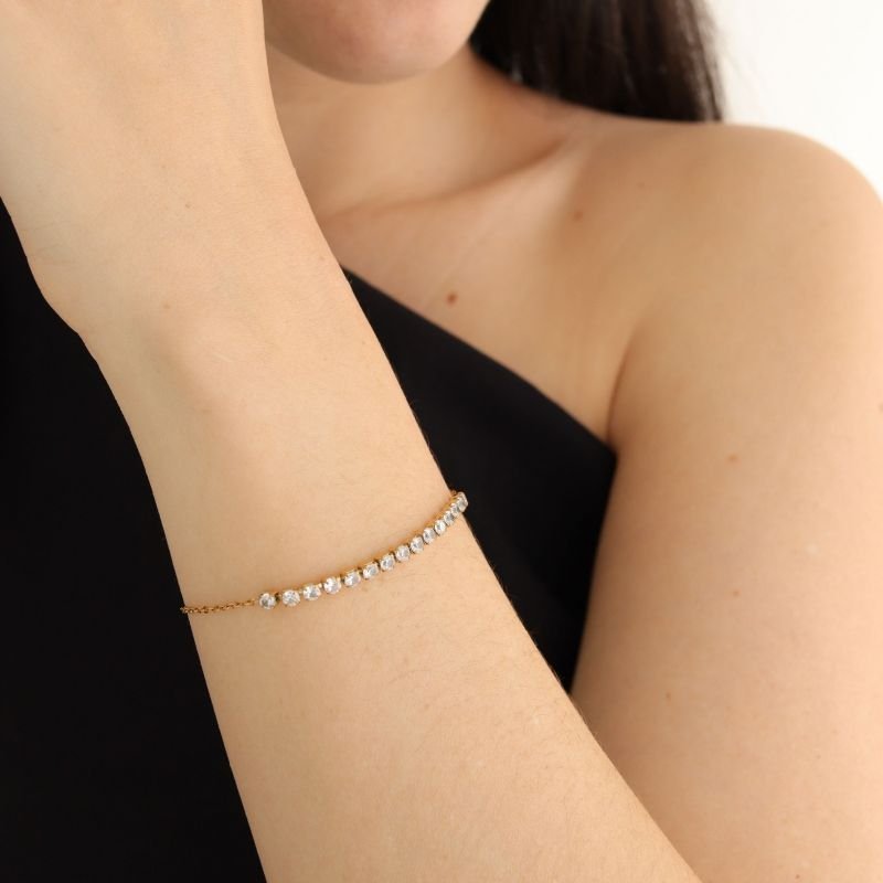 Pulseira com Detalhe em Riviera em Aço Inox