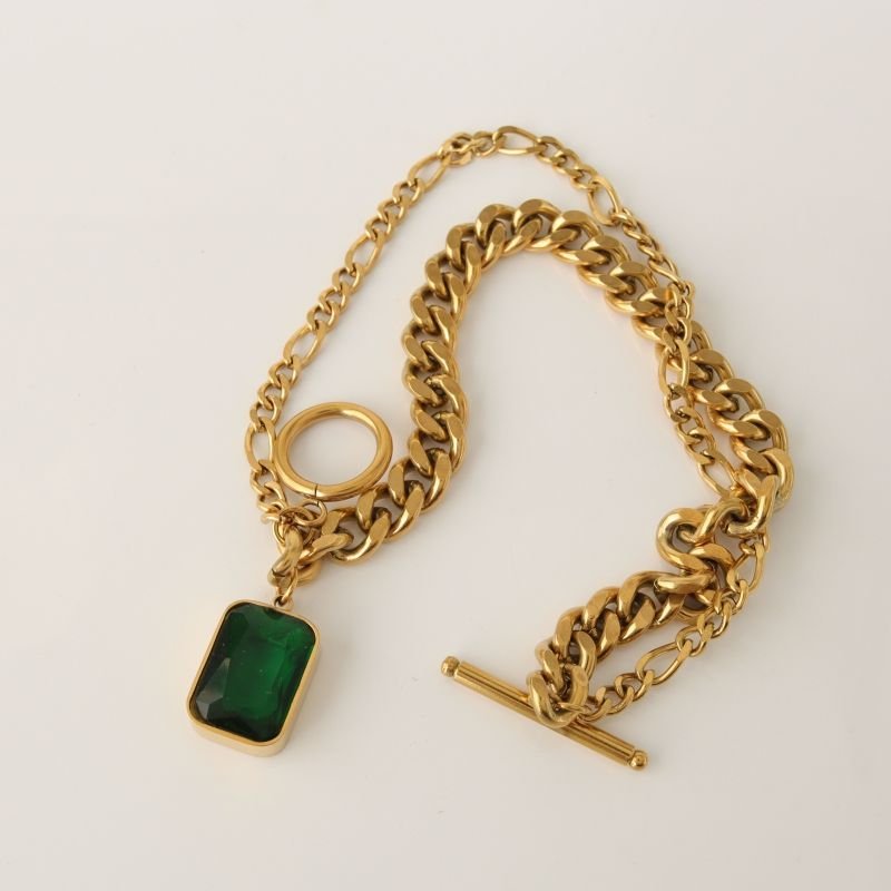 Pulseira com pedra Verde fecho boia em Aço Inox (Linha Premium)