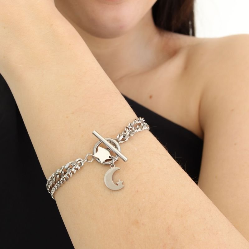 Pulseira com Pingentes (Fecho Bóia) em Aço Inox