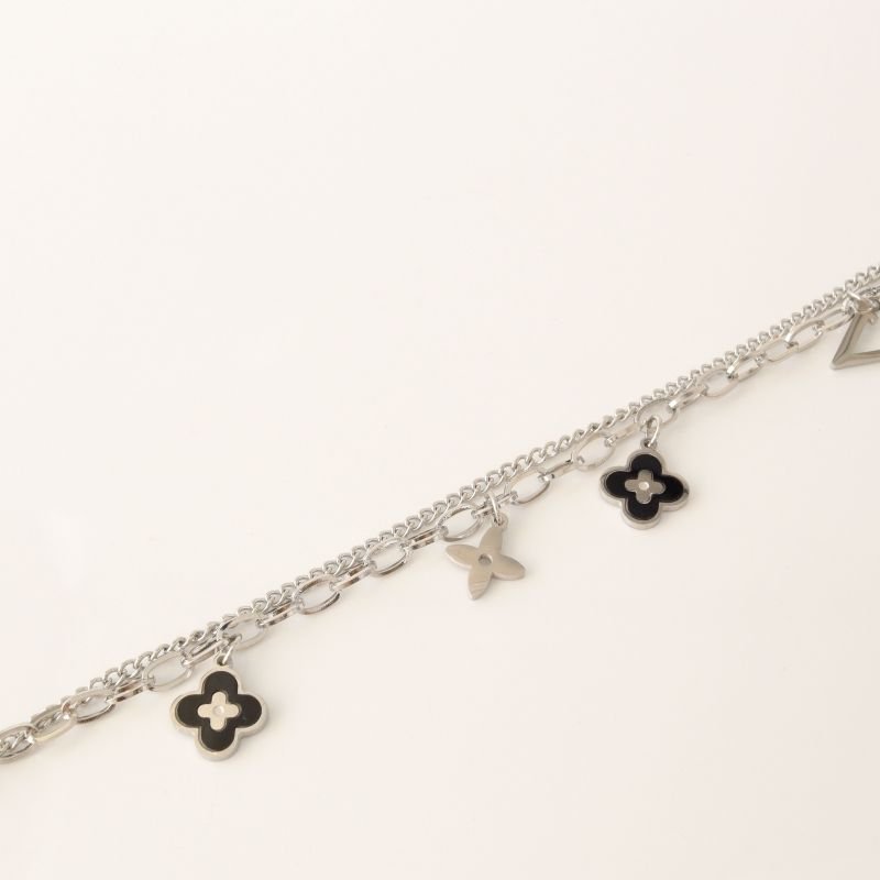 Pulseira com Pingentes Inspiração Van Cleef Preta em Aço Inox (Linha Premium)