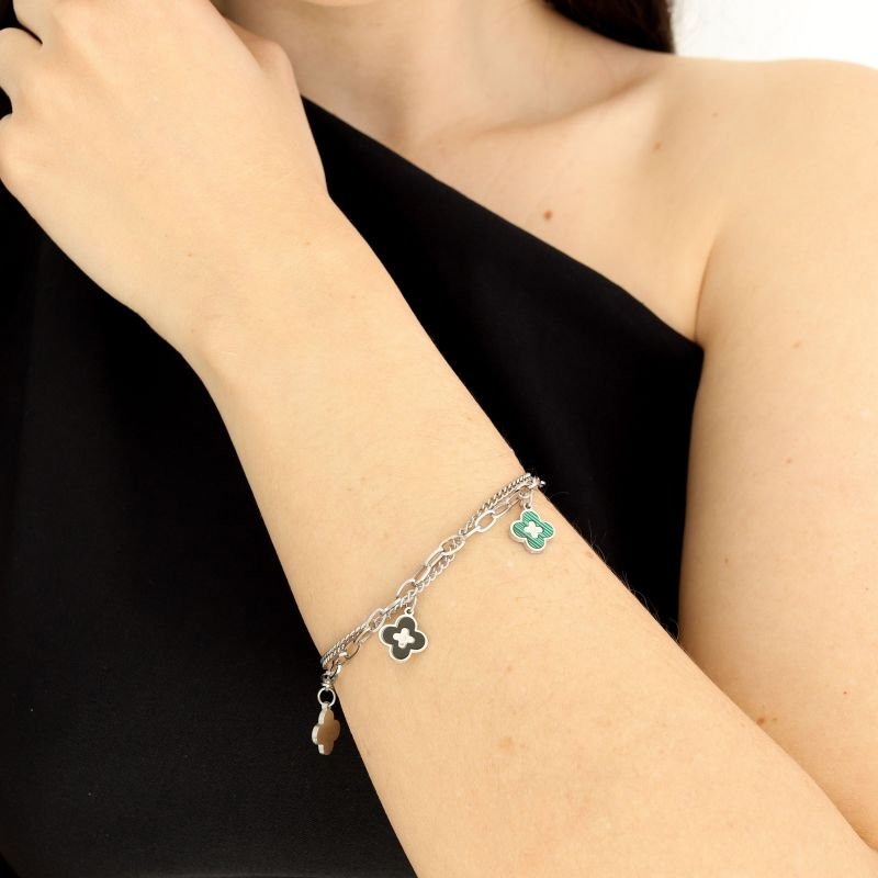 Pulseira Inspiração Van Cleef Colorida em Aço Inox (Linha Premium)