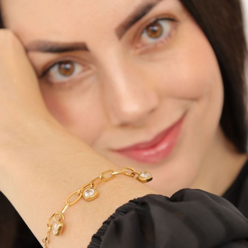 Pulseira Coração Cristal em Aço Inox (Linha Premium)