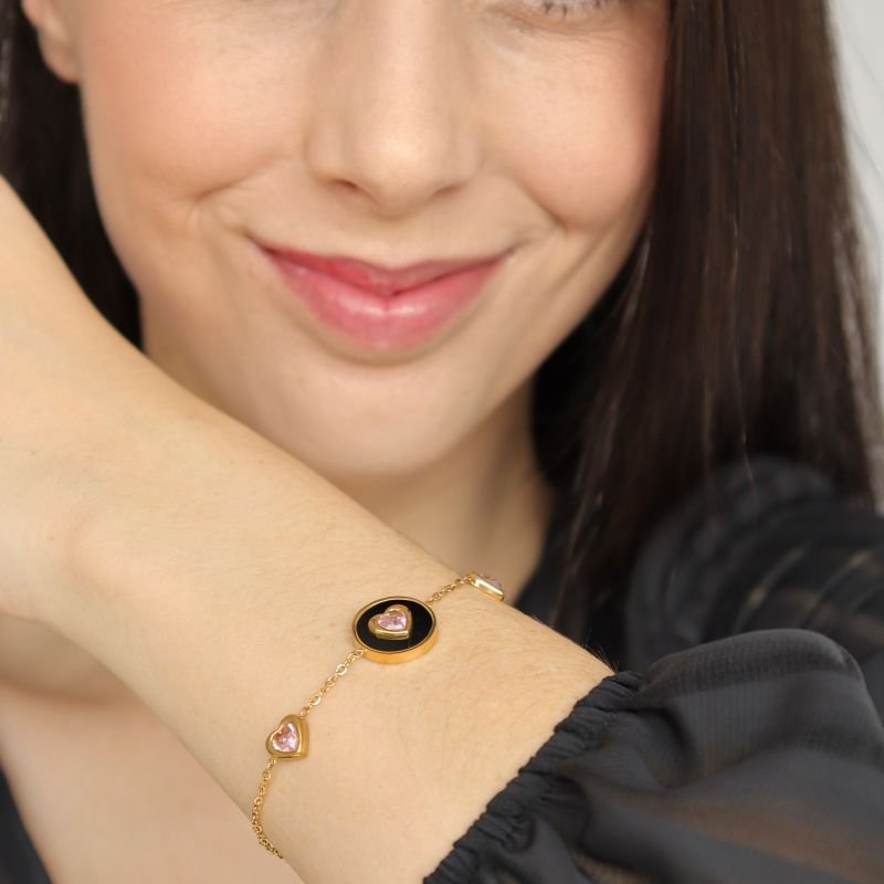 Pulseira Coração Pedrinhas em Aço Inox (Linha Premium)