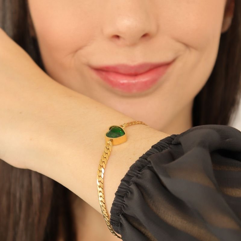 Pulseira Coração Verde em Aço Inox (Linha Premium)