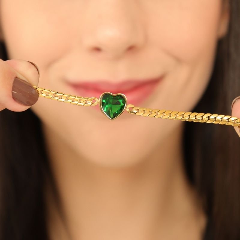 Pulseira Coração Verde em Aço Inox (Linha Premium)