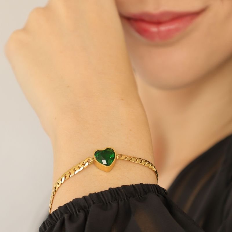 Pulseira Coração Verde em Aço Inox (Linha Premium)