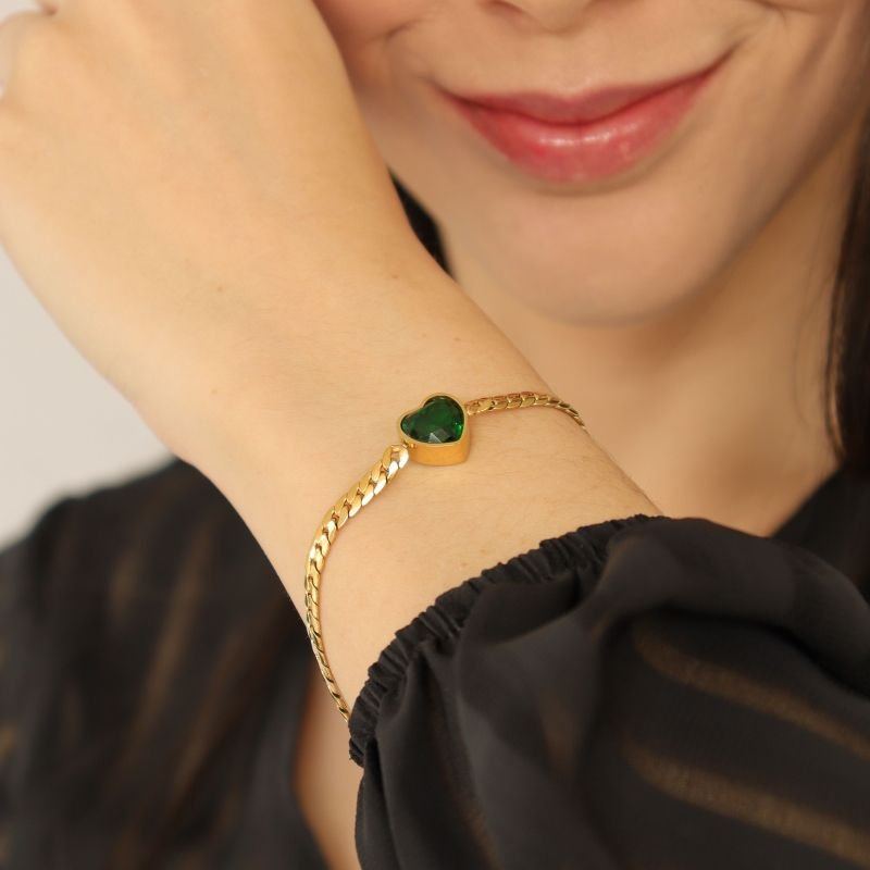 Pulseira Coração Verde em Aço Inox (Linha Premium)