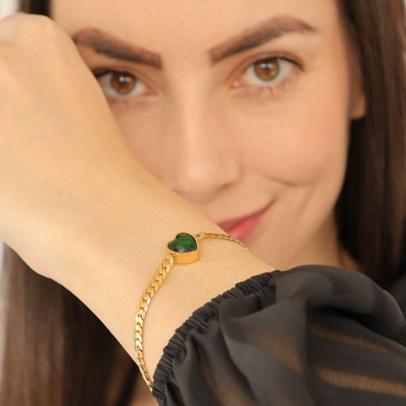 Pulseira Coração Verde em Aço Inox (Linha Premium)