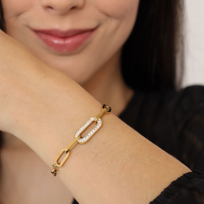 Pulseira Corrente com Cravejado em Aço Inox (Linha Premium)