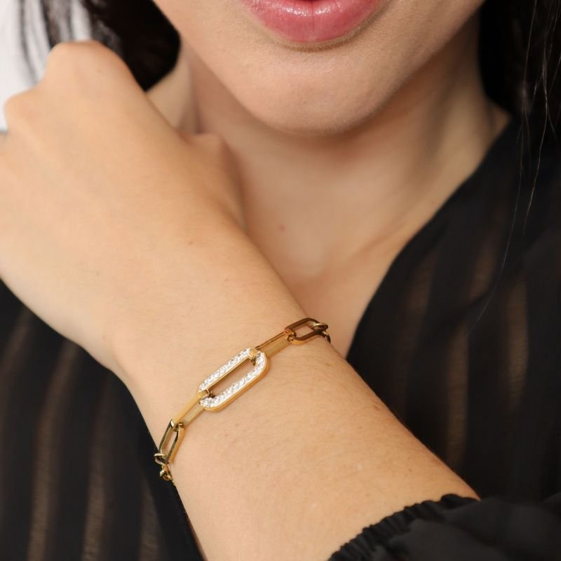 Pulseira Corrente com Cravejado em Aço Inox (Linha Premium)