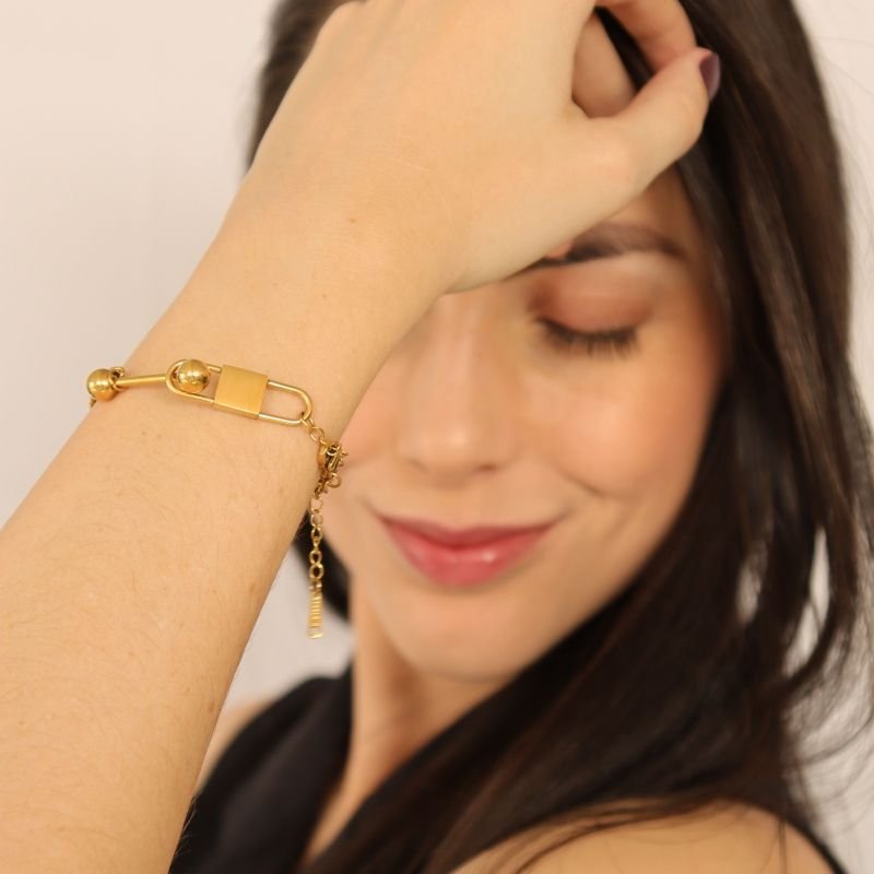 Pulseira Corrente com Detalhe em Aço Inox (Linha Premium)