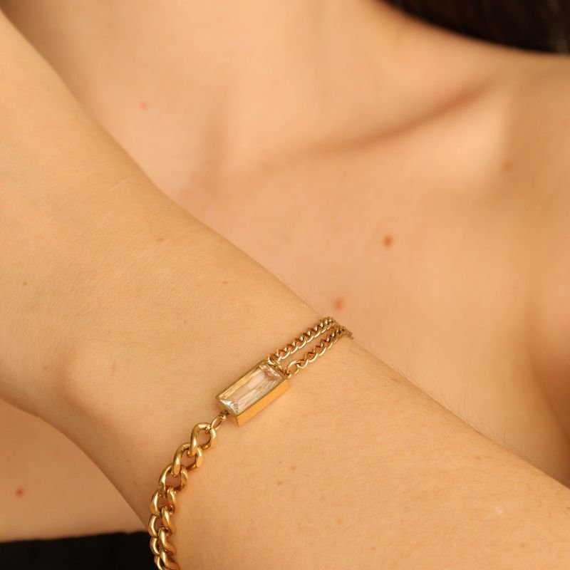 Pulseira Corrente com pedra Cristal em Aço Inox (Linha Premium)