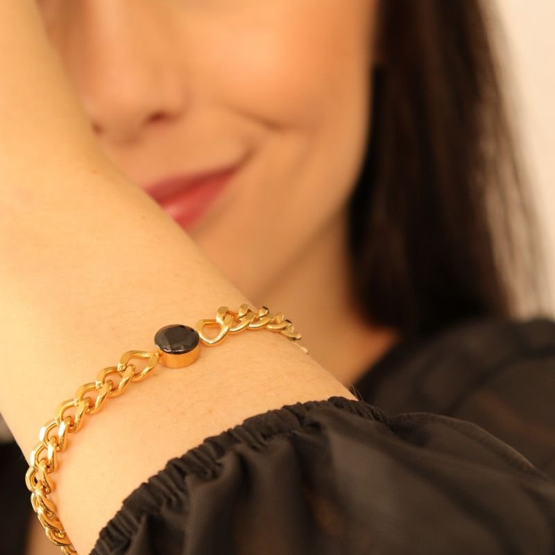 Pulseira Corrente Com Pedra em Aço Inox (Linha Premium)