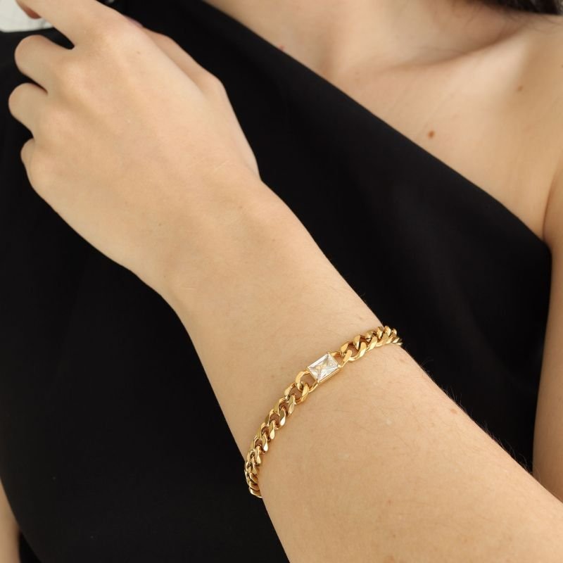 Pulseira Corrente com Pedra em Aço Inox (Linha Premium)